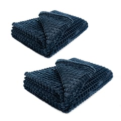 ENERGY PLUS - Set X2 Mantas frazada cobija decorativa sofá o cama de Lujo Azul