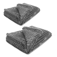 ENERGY PLUS - Set X2 Mantas frazada cobija decorativa sofá o cama de Lujo Gris