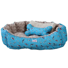 GUAMBA - COMBO CAMA MASCOTA TECKEL MEDIANA 60X70 AZUL TORBELLINO