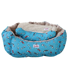 GUAMBA - COMBO CAMA MASCOTA TECKEL PEQUEÑA 50X50 AZUL TORBELLINO