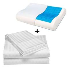 VARIOUS - Juego Sabanas King Unicolor Blanca Mas 1 Almohada Ortopedica Gel.