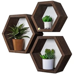 PORTAL DEL HOGAR - Estanteria Decoración Flotante X 3 Hexagonal Madera Colores