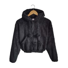 SYK - Saco Buzo Para Mujer Abrigador Invierno Peludo Con Cramallera Negro