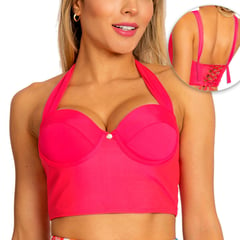 PRAIE - Top de vestido de Baño 1104A Fucsia Happy Control Abdomen