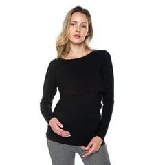 MOMS CLOSET - Blusa Maternidad Lactancia Negro Corte Mom´s Closet.