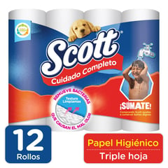 SCOTT - Papel Higiénico Cuidado Completo Triple Hoja 12 Rollos