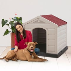 RIMAX - Casa para Perro Razas Medianas y Grandes Taupe - Rojo