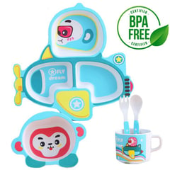 GENERICO - Set Vajilla Para Bebes Niños Bambu - Animalitos - Nave