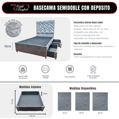 ESTILO Y CONFORT - Basecama Deposito 120x190 Dividida Tela Gris no incluye Cabecero