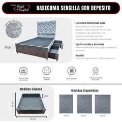 ESTILO Y CONFORT - Basecama Deposito 100x190 Dividida Tela Gris no incluye cabecero