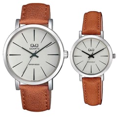 Q&Q - Relojes Pareja Duo Qyq Cuero Quartz Q892j422 + Estuche