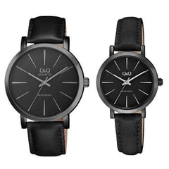 Q&Q - Relojes Pareja Duo Qyq Cuero Quartz Q892j422 + Estuche