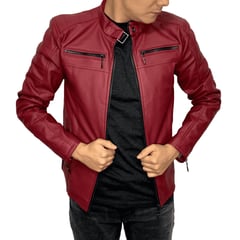 GENERICO - Chaqueta Chamarra Cuero Sintetico Para Hombre Slim