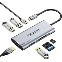 QGEEM - Adaptador Usb-c 7 En 1 Hdmi 4k Usb 3.0 Lector Tarjetas Hub Carga