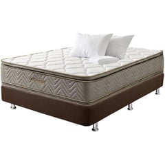 COLCHONES FANTASIA - Combo Colchón Doble Galaxy Base Cama Lino Café Almohada Protector