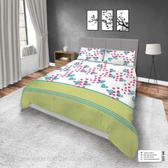 ELEGANCE - Juego de Sábanas cama doble 1.40 x 1.90 4 piezas corazones en verde