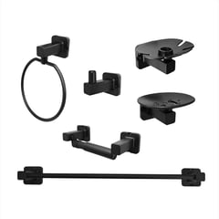 CCOL - Set Accesorios Para Baño Base Cuadrada X6 Piezas Negro Mate