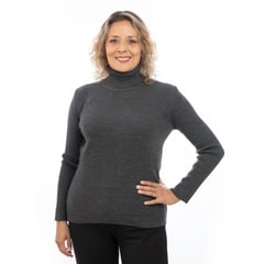 CASADIEGO SUETERES - Sueter Buzo Cuello tortuga para Mujer Resortado Gris Oscuro.