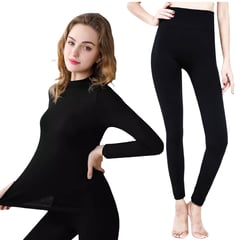 FRIOLENTA - Conjunto Térmico invierno legging y buzo cuello alto - negro