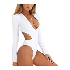 KAM STYLE - Traje de baño enterizo manga larga mujer blanco ref 971