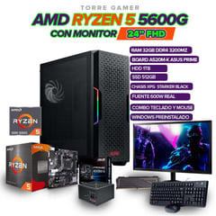 XPG - PC TORRE GAMER AMD RYZEN 5 5600G/ 32GB RAM/ SSD 512GB + HDD 1TB/ MONITOR 22" FHD