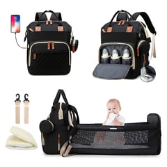 BABY ON - Pañalera Multifuncional Morral 3-1 Tipo Cuna Negro