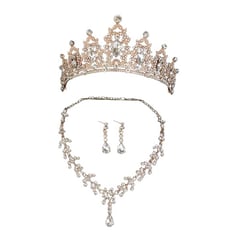 GENERICO - Set Corona Tiara Collar Y Aretes Cristal Mujer Quinceañeras