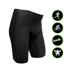 FITNESS - Pantaloneta Deportiva Para Hombre Licra Elástica Ceñida Corto Negro