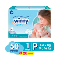 WINNY - Pañal Sensitive Etapa 1 X 50und + 20 Toallitas