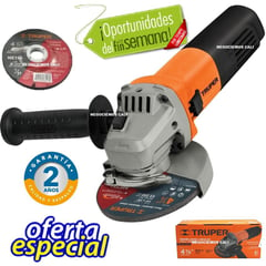 TRUPER - Pulidora angular 4 ½'' marca 800 w uso profesional gratis disco