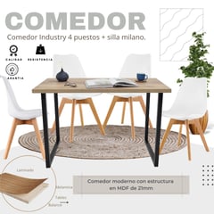 EKONOMODO COLOMBIA - Mesa Comedor Industry 4 Puestos + Sillas Milano,