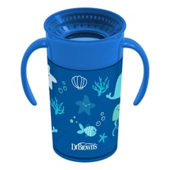 DR BROWNS - Vaso Antiderrame 360° Cheers Tapa y Asas 10 Oz Azul Oceano