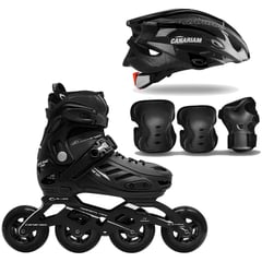 CANARIAM - Patines Blackmagic Pro Plus Negro kit C4 Casco Talla 35-38