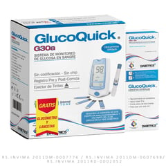 GLUCOQUICK - Oferta Tiras 50 + Glucometro G30a + Lancetas 50