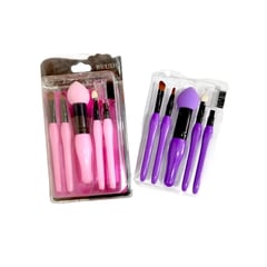 GENERICO - KIT O SET DE 5 BROCHAS + BEAUTY BLENDER PARA MAQUILLAJE COLOR FUCSIA.