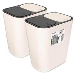 ENERGY PLUS - Kit: 2 papeleras de basura doble compartimiento Push Blanco