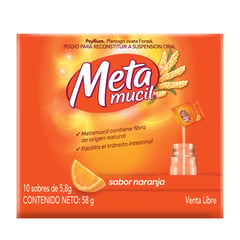 METAMUCIL - Fibra Natural Psyllium Sabor Naranja X10 Und