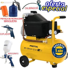 PRETUL - Compresor de aire 20 lts 2.5 hp gratis combo 5 accesorios