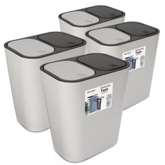 ENERGY PLUS - Kit: 4 papeleras de basura doble compartimiento Push Gris