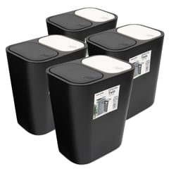 ENERGY PLUS - Kit: 4 papeleras de basura doble compartimiento Push Negro