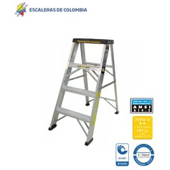 GENERICO - Escalera Certificada Tipo Tijera En Aluminio De 4 pasos / 1.20 Metros 102kg Tipo II