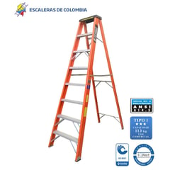 ESCALERAS DE COLOMBIA - Escalera Certificada Tipo Tijera En Fibra De Vidrio 8 pasos / 2.40 Metros 114kg.