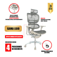 MUEBLESYA - Silla de Oficina Puerto Berrio Lujo Gris Premium con Cabecero