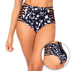 PRAIE - Panty Alto de Vestido de Baño 1710B Negro Manchas