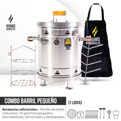 HUMO BARRILES - Combo Barril 12 LBS. + Acc. Adicionales + Choricera + Acc. Multiusos + Delantal.