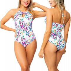 PRAIE - Vestido de Baño Enterizo 1035 Pixel Blanco Halter