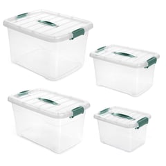 ENERGY PLUS - Kit 4 cajas organizadoras plásticas transparentes con tapa Verde