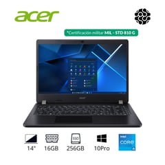 ACER - Portátil Travelmate Intel Ci5 1135G7 16GB 256GB SSD 14 HD Win10 Pro Negro