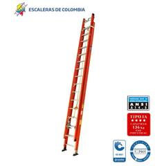 ESCALERAS DE COLOMBIA - Escalera Certificada Tipo Extensión En Fibra De Vidrio De 32 Pasos / 10.0 Mts 136kg