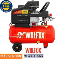 WOLFOX - Compresor Aire 24 LITROS 2.5 HP Profesional 2 Salidas DE Aire .